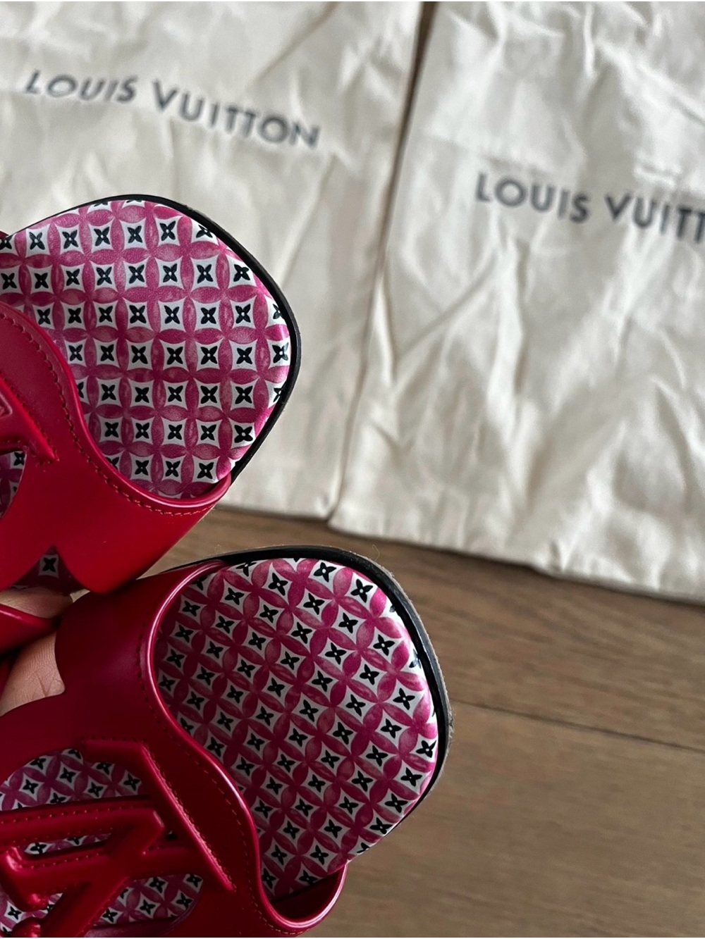 Louis Vuitton Pink and Red Monogram Slide Sandals - Picture 6 of 6